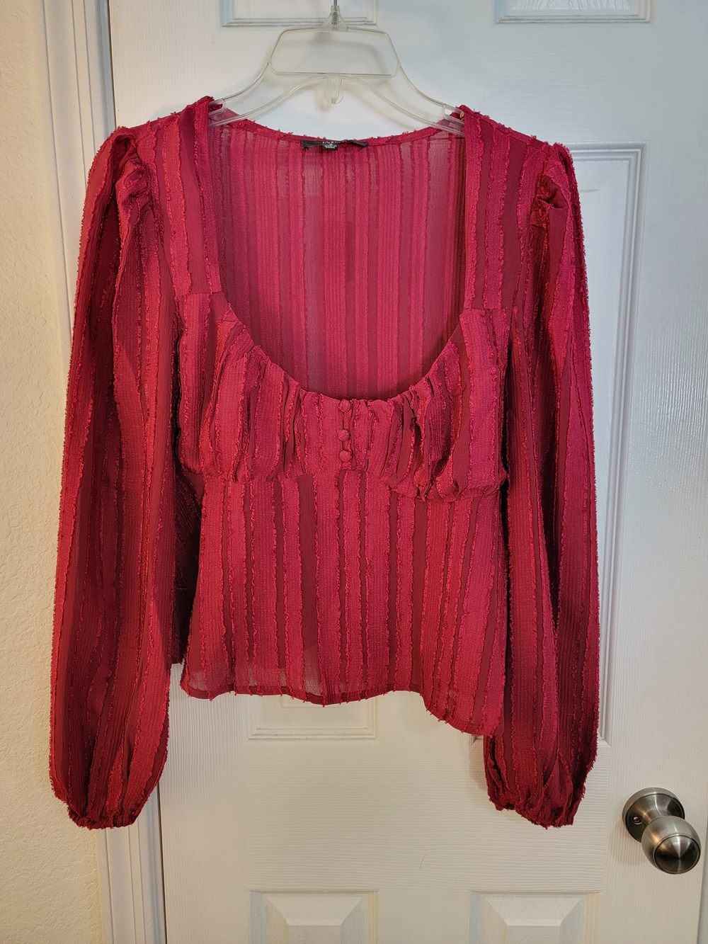 Womens Fuchsia Long-Sleeve Scoop Neck Blouse
